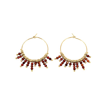 Orecchini cerchio ZAG Bijoux acciaio sfere oro pietre rosse MISURA UNICA