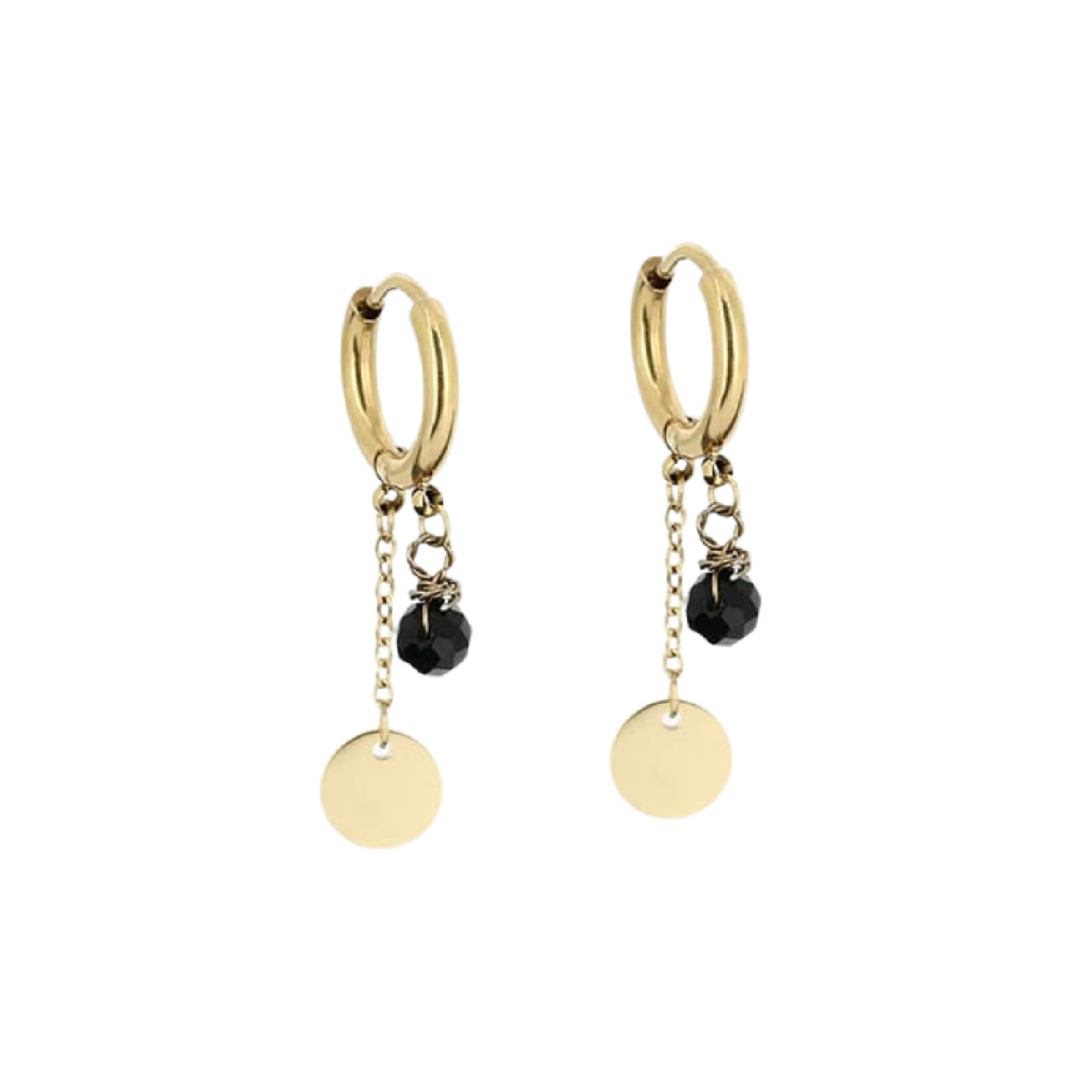 Orecchini cerchio ZAG Bijoux acciaio oro onice nera medaglia MISURA UNICA