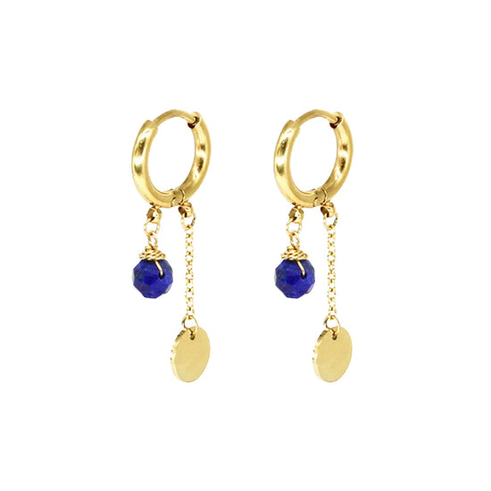 Orecchini cerchio ZAG Bijoux acciaio oro con lapislazzuli MISURA UNICA