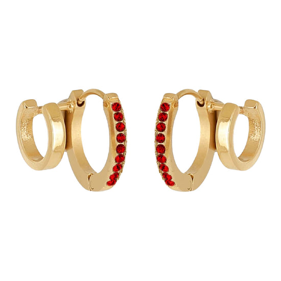 Orecchini a cerchio ZAG Bijoux acciaio oro con zirconi rossi MISURA UNICA