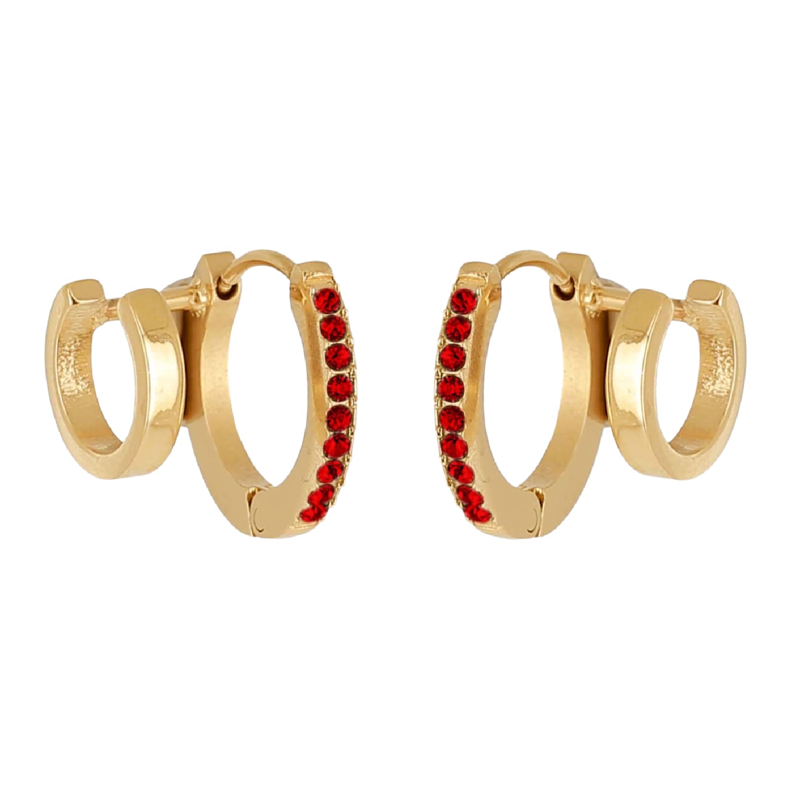 Orecchini a cerchio ZAG Bijoux acciaio oro con zirconi rossi MISURA UNICA