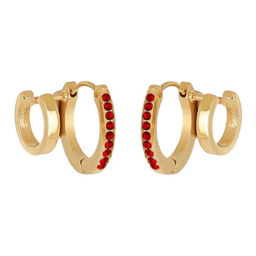 Orecchini a cerchio ZAG Bijoux acciaio oro con zirconi rossi MISURA UNICA