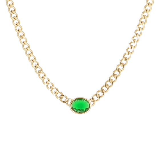 Collana girocollo con zircone verde ZAG Bijoux acciaio dorato MISURA UNICA