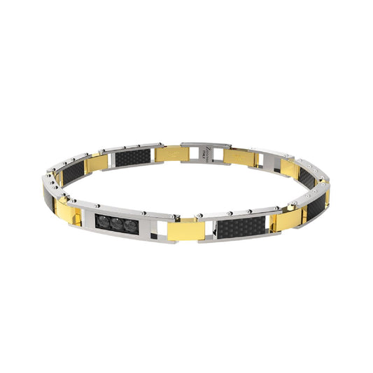 Bracciale uomo Zancan in acciaio con pvd oro 3 zirconi neri