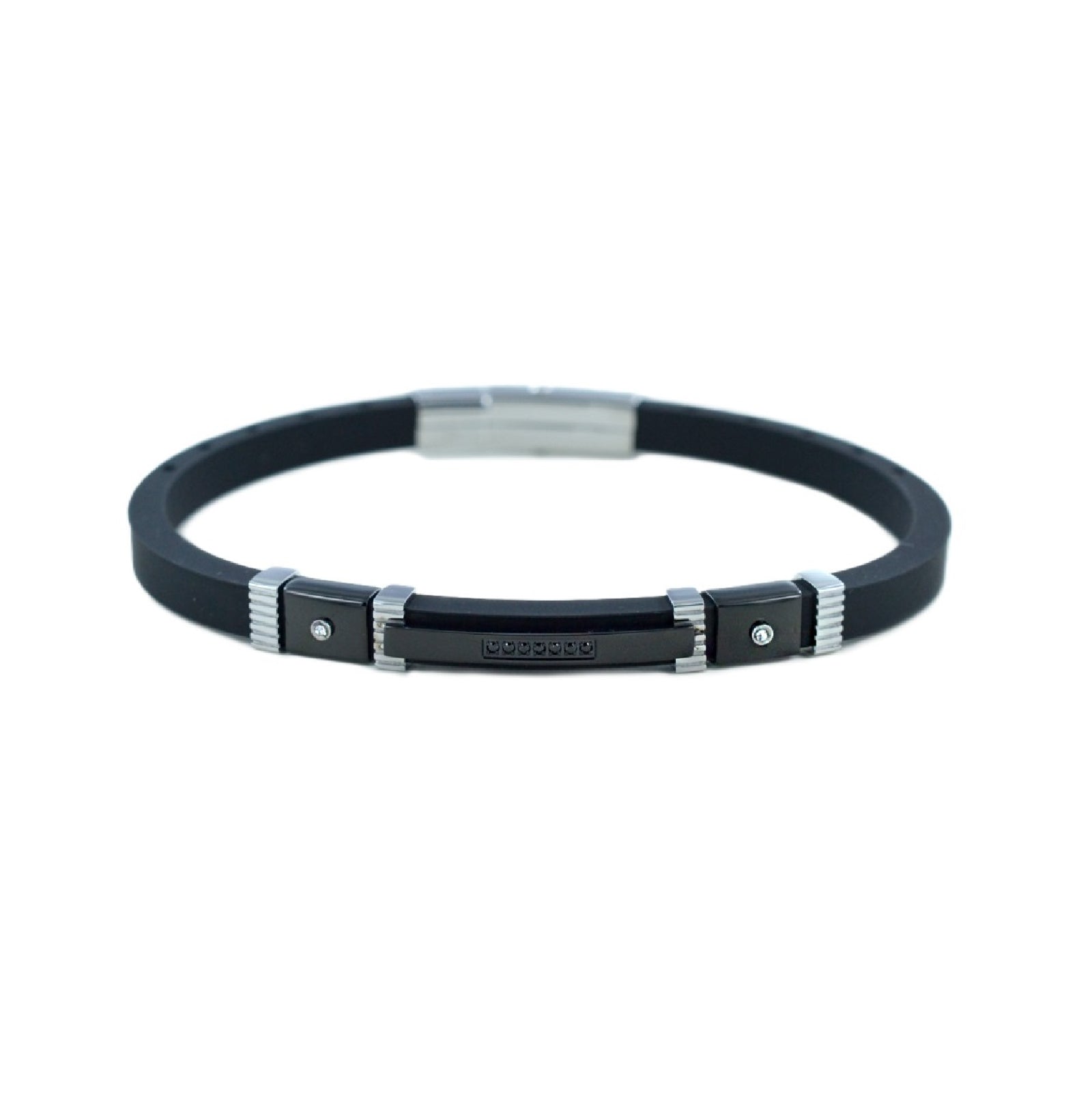 Bracciale uomo Zancan in acciaio e silicone blu con spinelli 21 cm