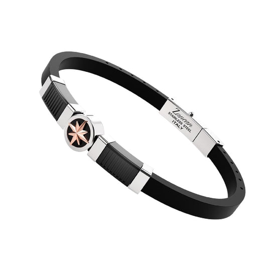 Bracciale uomo Zancan in acciaio e silicone con rosa venti 21 cm