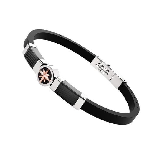 Bracciale uomo Zancan in acciaio e silicone con rosa venti 21 cm