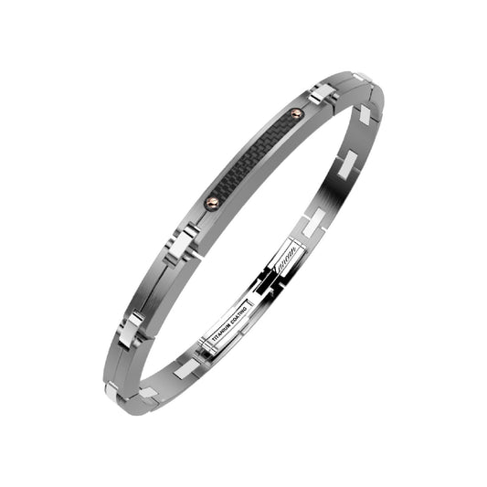 Bracciale Zancan in acciaio titanio e carbonio viti pvd rosé 21 cm