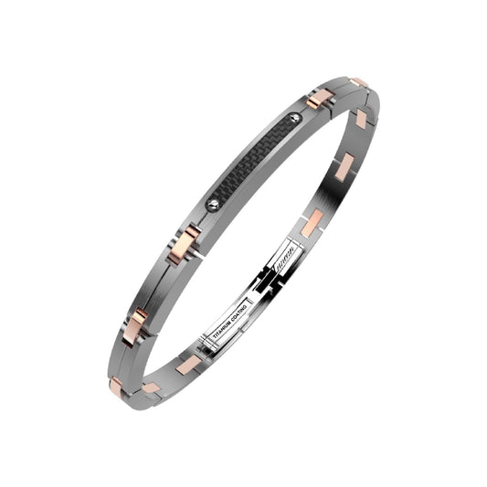 Bracciale Zancan in acciaio titanio e carbonio con pvd rosé 21 cm