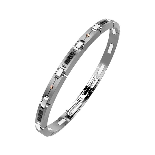 Bracciale Zancan in acciaio titanio con pvd rosé e spinello 21 cm