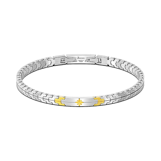 Bracciale Zancan Hi-Tekh in acciaio e pvd oro stella uomo 21 cm