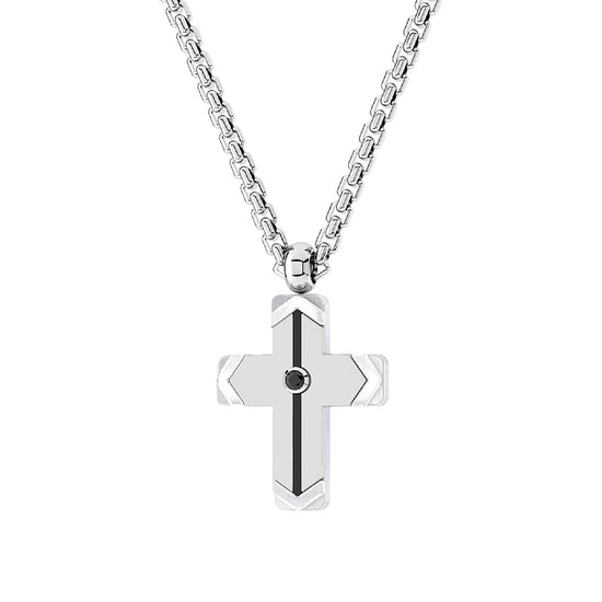 Collana Zancan Hi-Teck croce in acciaio con spinello nero MISURA UNICA
