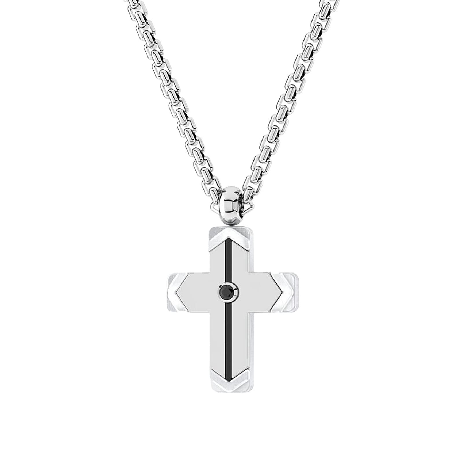 Collana Zancan Hi-Teck croce in acciaio con spinello nero MISURA UNICA