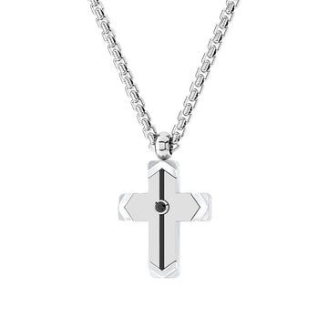 Collana Zancan Hi-Teck croce in acciaio con spinello nero MISURA UNICA