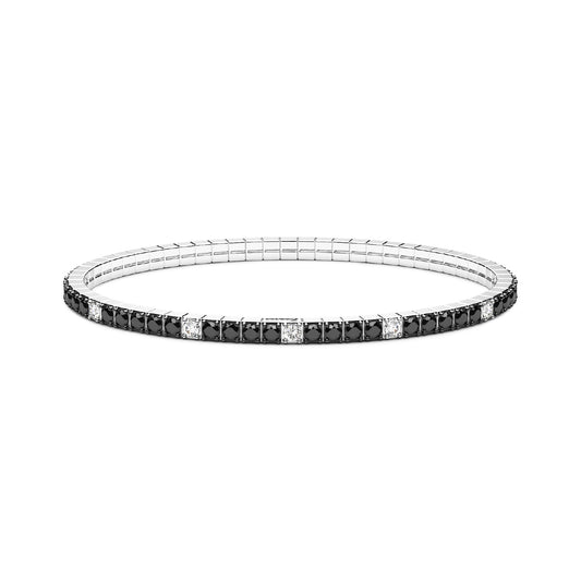 Bracciale elastico tennis Zancan argento zirconi bianchi neri 19 cm