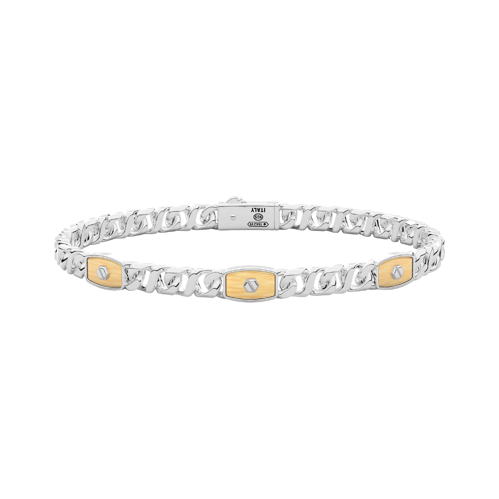 Bracciale Zancan Alpha in argento e oro giallo maglia larga 21 cm
