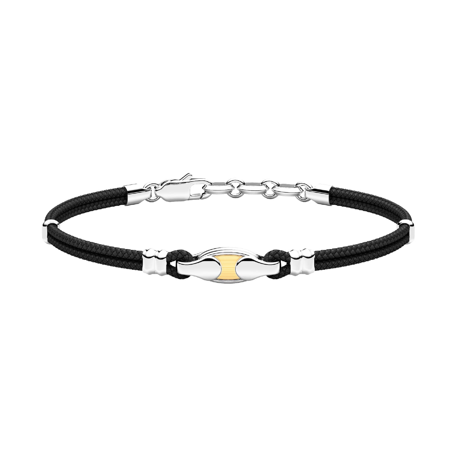 Bracciale Zancan Alpha kevlar nero con argento e oro giallo Regolabile 19-21 cm