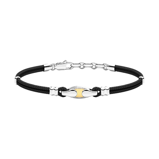 Bracciale Zancan Alpha kevlar nero con argento e oro giallo Regolabile 19-21 cm