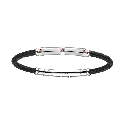 Bracciale Zancan in argento e oro rosa spinello nero da uomo 22 cm