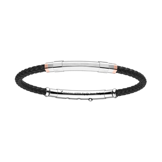 Bracciale Zancan in argento e oro rosa silicone nero da uomo 22 cm