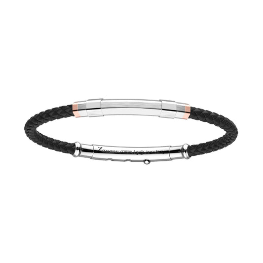 Bracciale Zancan in argento e oro rosa silicone nero da uomo 22 cm