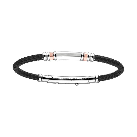 Bracciale Zancan in argento e oro rosa targa cilindrica da uomo 22 cm