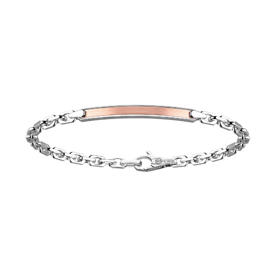 Bracciale catena Zancan in argento con targa oro rosa da uomo 21 cm