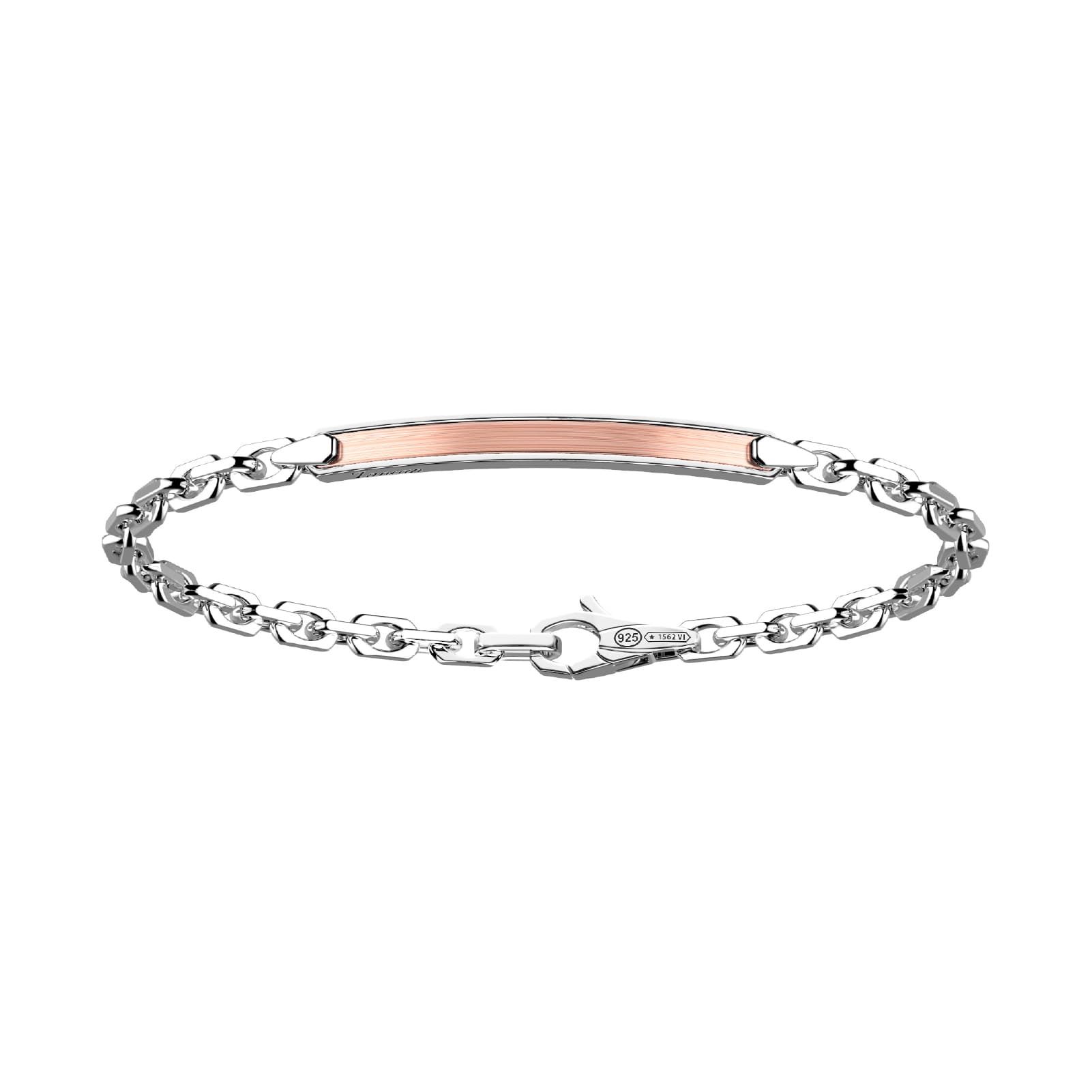 Bracciale catena Zancan in argento con targa oro rosa da uomo 21 cm