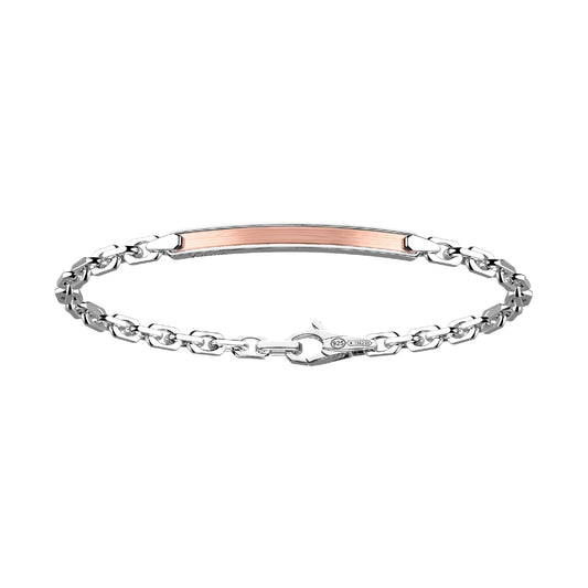 Bracciale catena Zancan in argento con targa oro rosa da uomo 21 cm