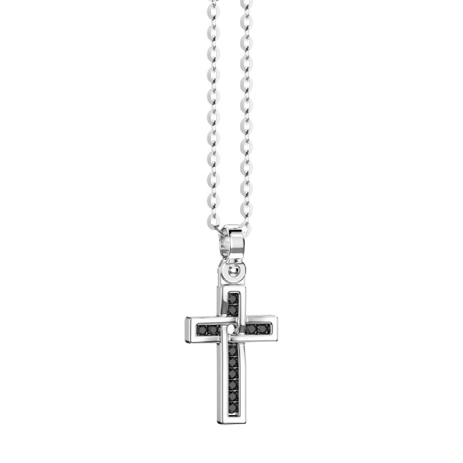Collana da uomo Zancan in argento con croce e spinelli neri MISURA UNICA