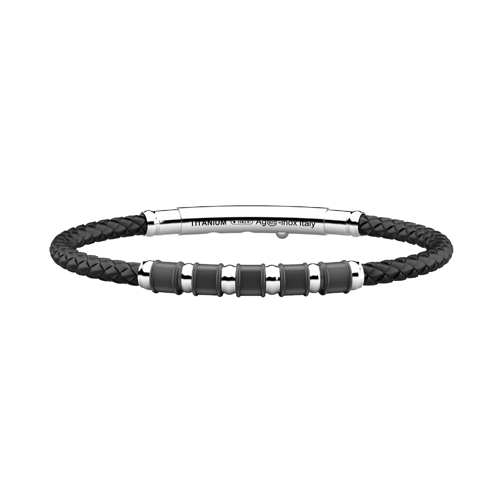 Bracciale Zancan in titanio argento acciaio e silicone nero 21,5 cm
