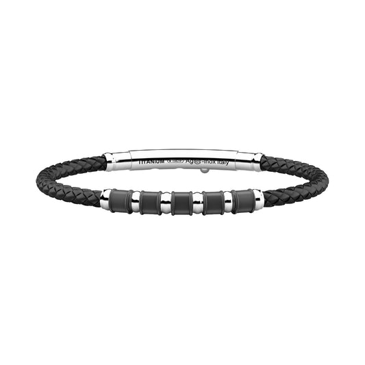 Bracciale Zancan in titanio argento acciaio e silicone nero 21,5 cm