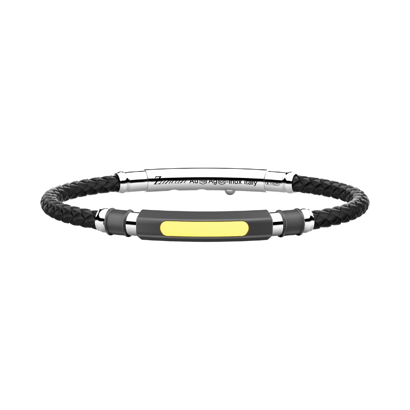 Bracciale Zancan in titanio argento oro giallo e silicone 21,5 cm
