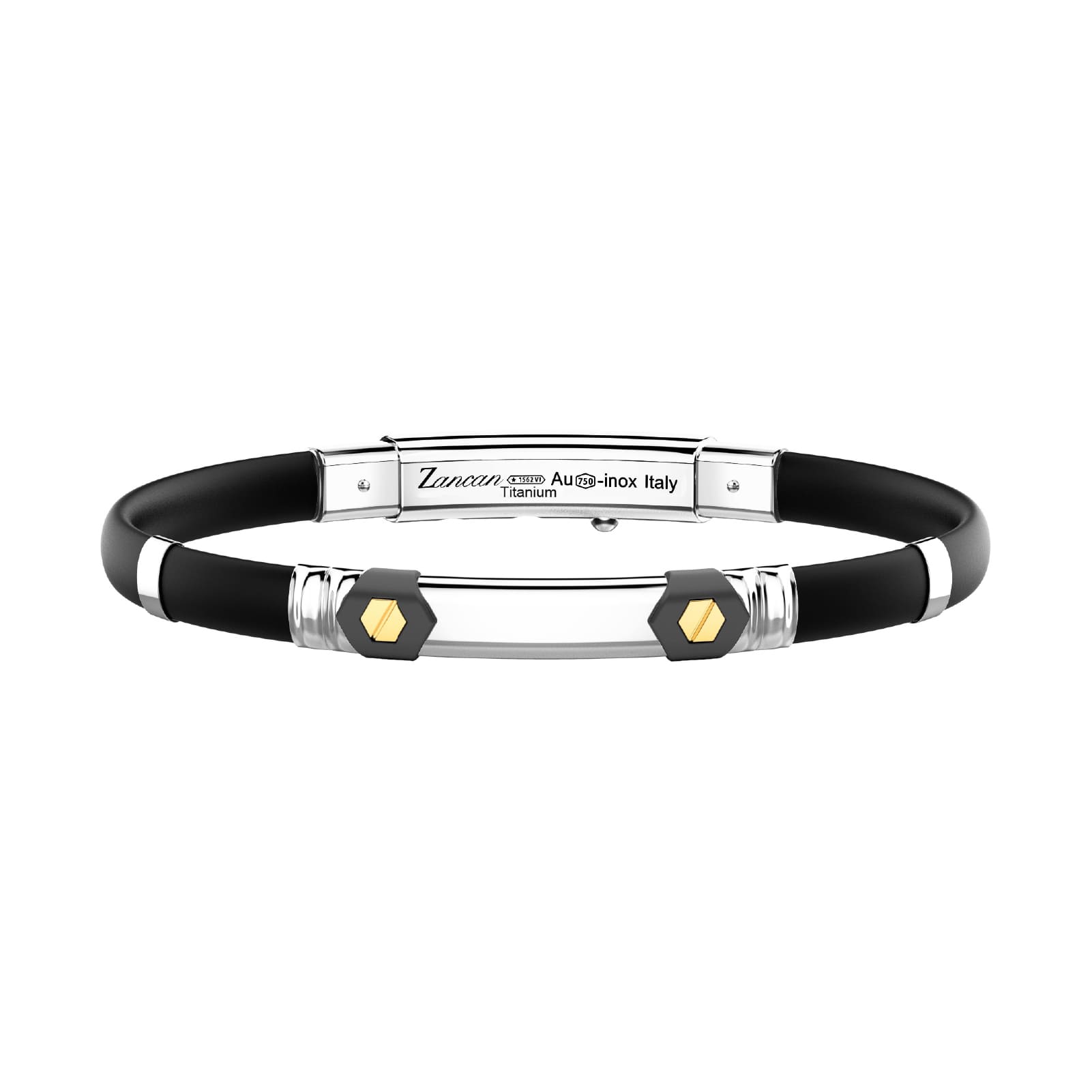 Bracciale Zancan in titanio argento oro e silicone nero 21 cm
