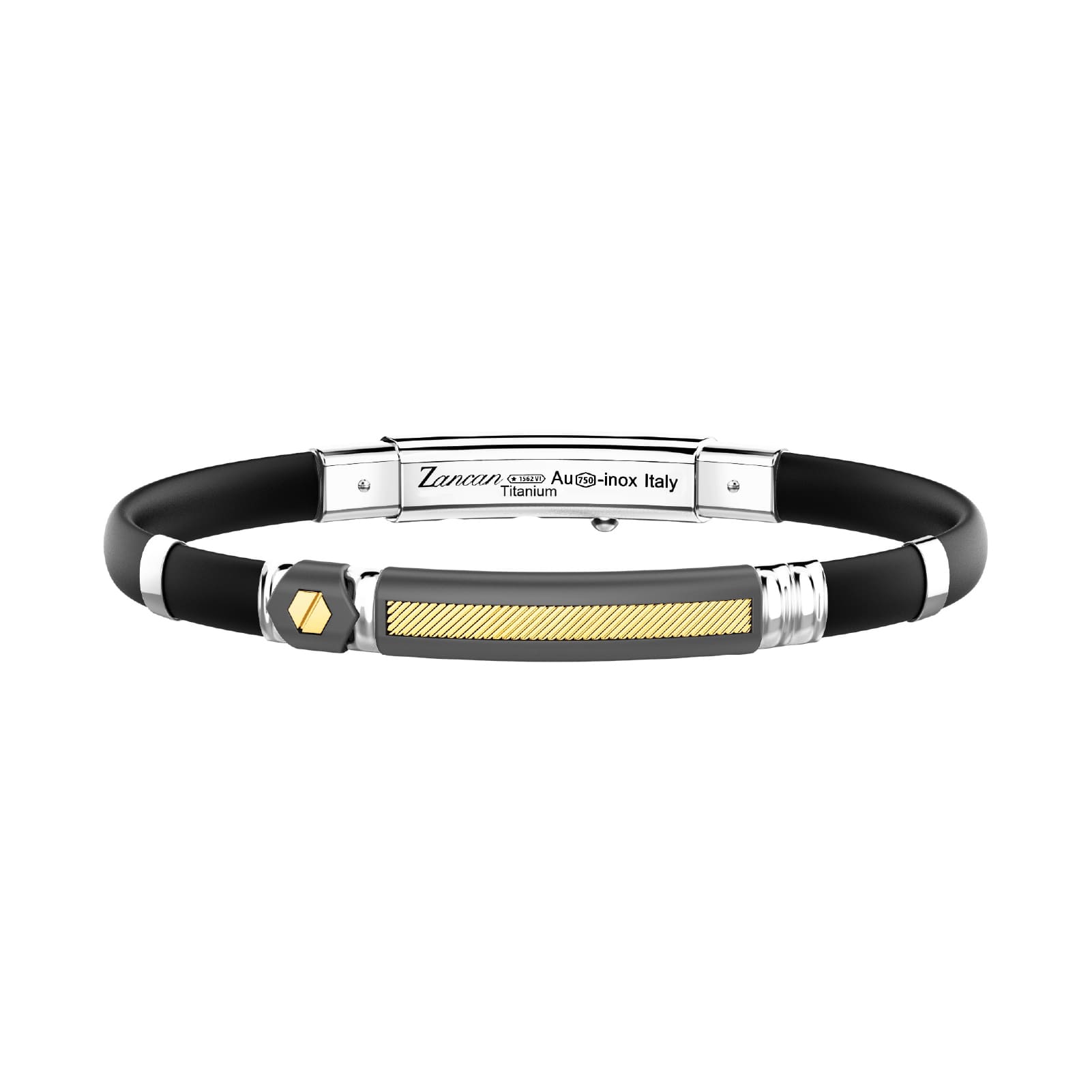 Bracciale Zancan in titanio oro argento e silicone nero 21 cm