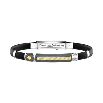 Bracciale Zancan in titanio oro argento e silicone nero 21 cm