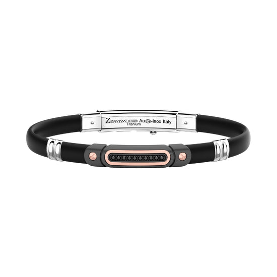 Bracciale Zancan in titanio oro rosa argento e diamante nero 21 cm