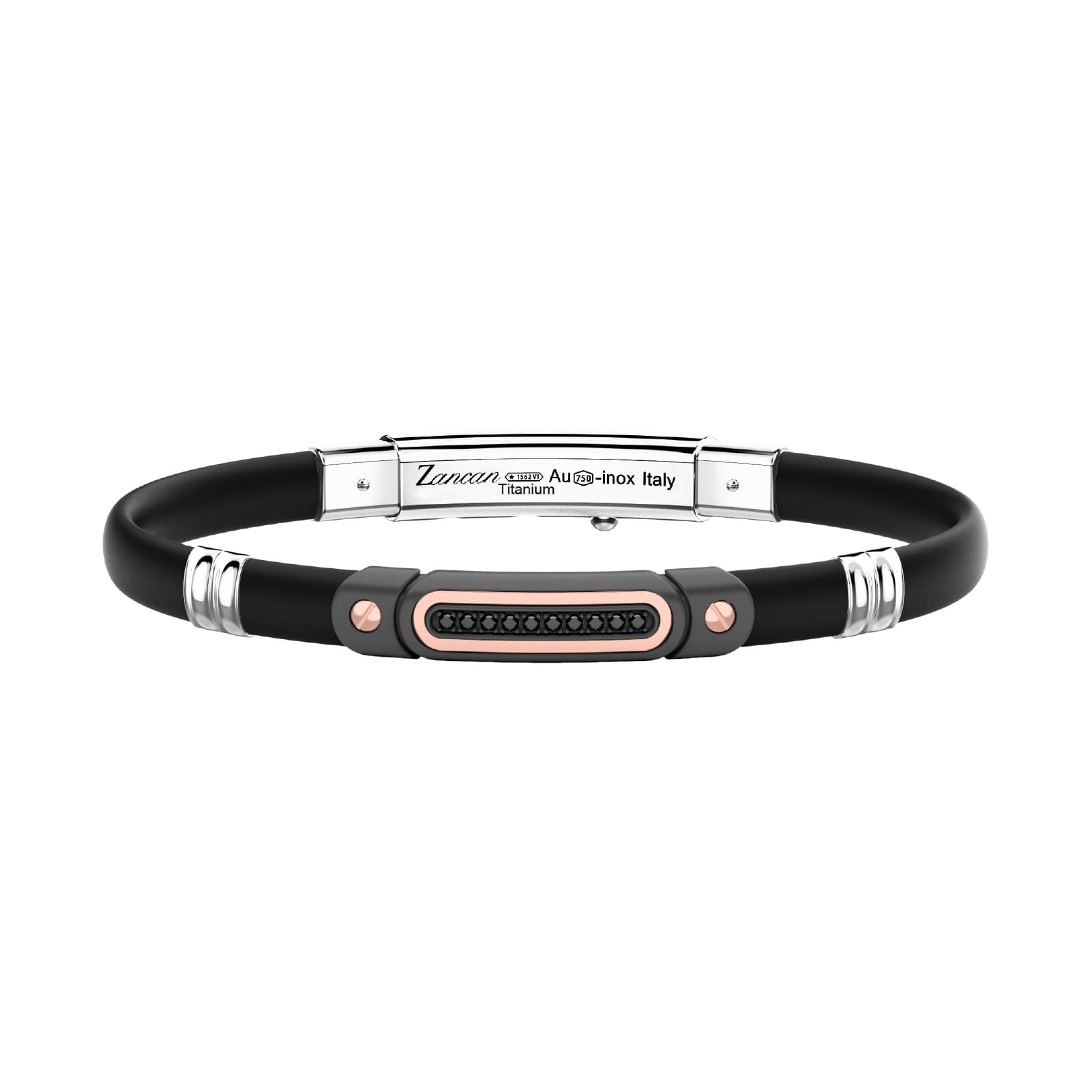 Bracciale Zancan in titanio oro rosa argento e diamante nero 21 cm