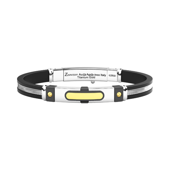 Bracciale Zancan in titanio argento oro giallo silicone nero 21 cm