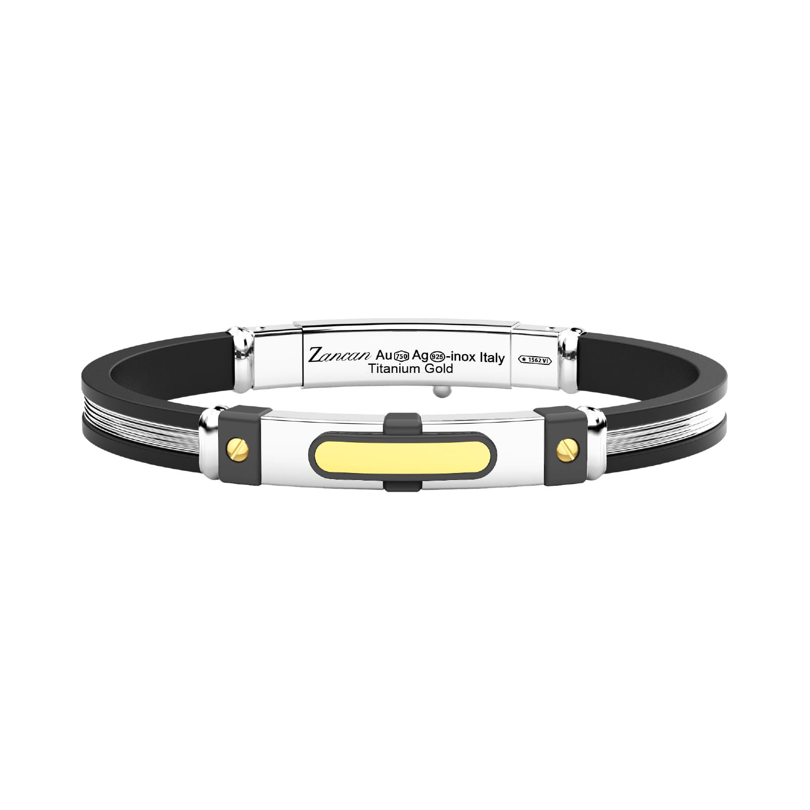 Bracciale Zancan in titanio argento oro giallo silicone nero 21 cm