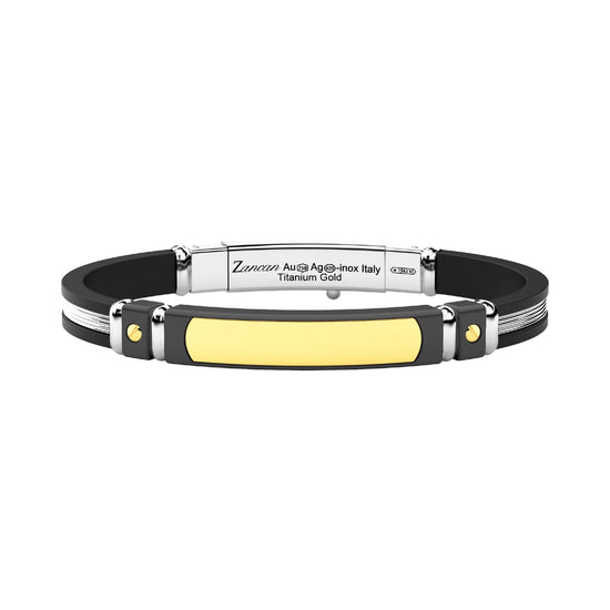 Bracciale Zancan in titanio argento silicone nero e oro 21 cm