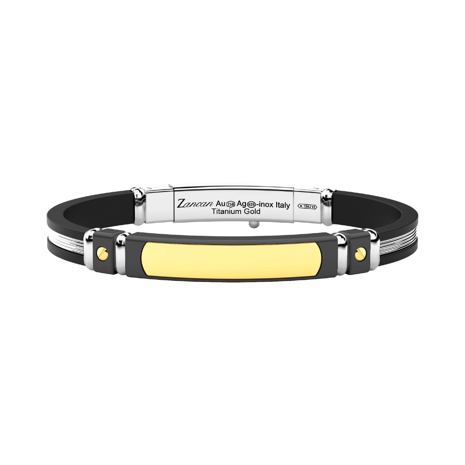 Bracciale Zancan in titanio argento silicone nero e oro 21 cm