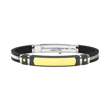 Bracciale Zancan in titanio argento silicone nero e oro 21 cm