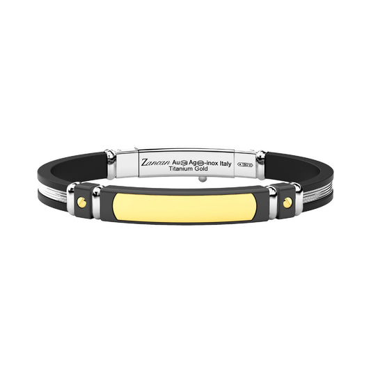 Bracciale Zancan in titanio argento silicone nero e oro 21 cm