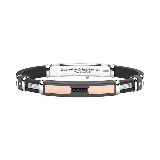 Bracciale Zancan in titanio argento oro rosa e diamante nero 21 cm