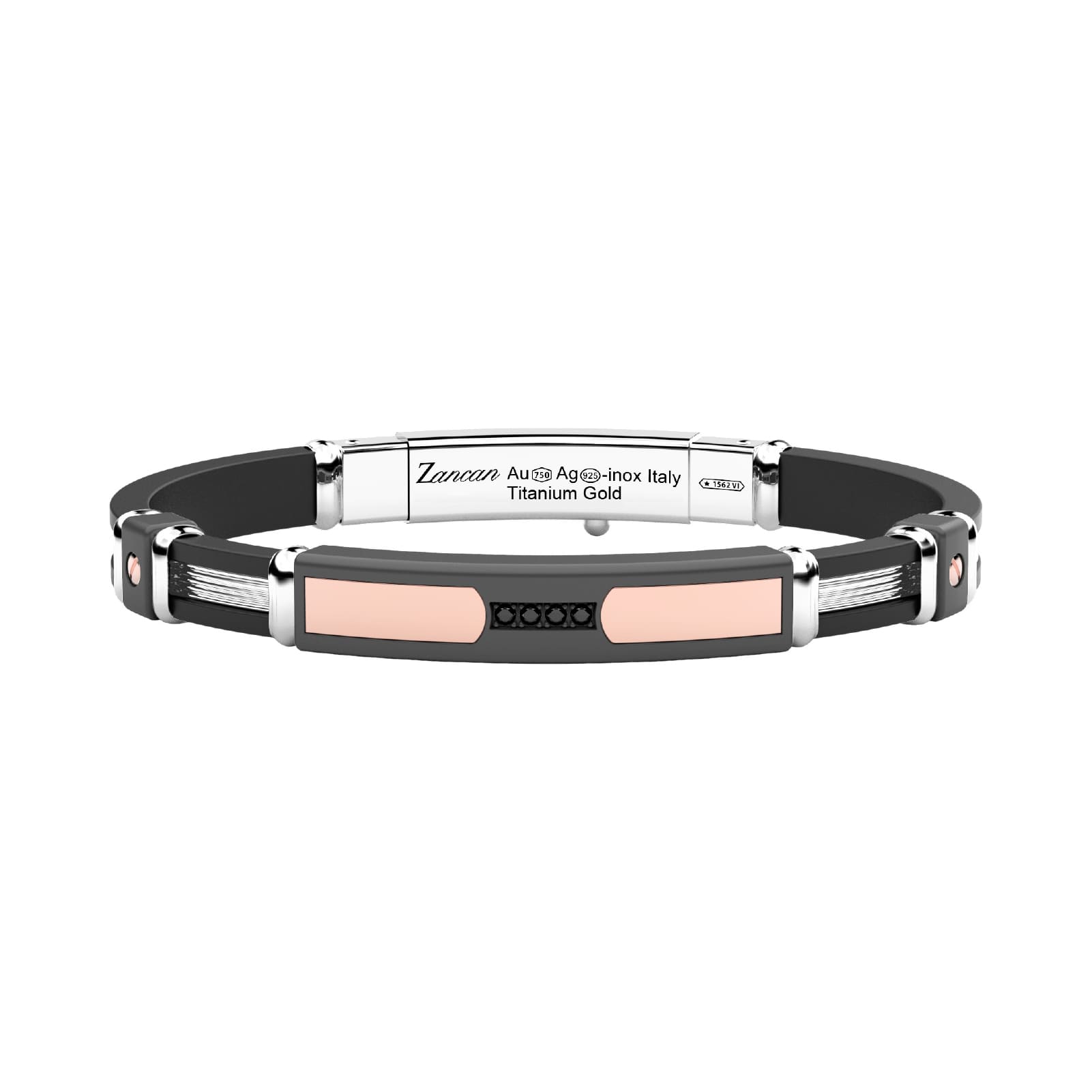 Bracciale Zancan in titanio argento oro rosa e diamante nero 21 cm
