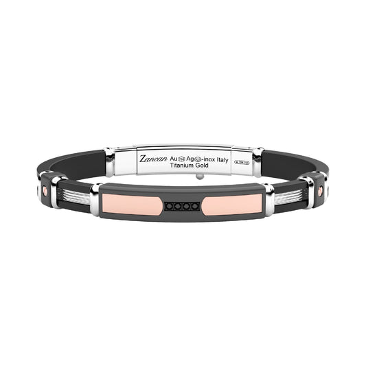 Bracciale Zancan in titanio argento oro rosa e diamante nero 21 cm