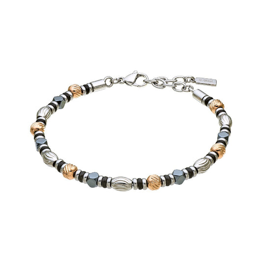 Bracciale da uomo Zancan in acciaio con boules rigate Regolabile 20-23 cm