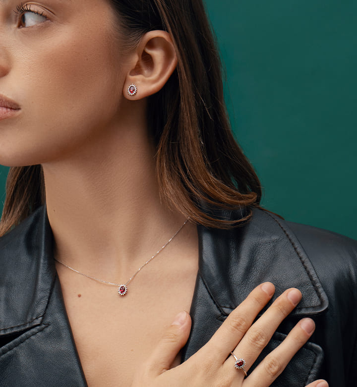 Parure JOY Gioielli Oro in oro bianco 9kt con cristallo rosso