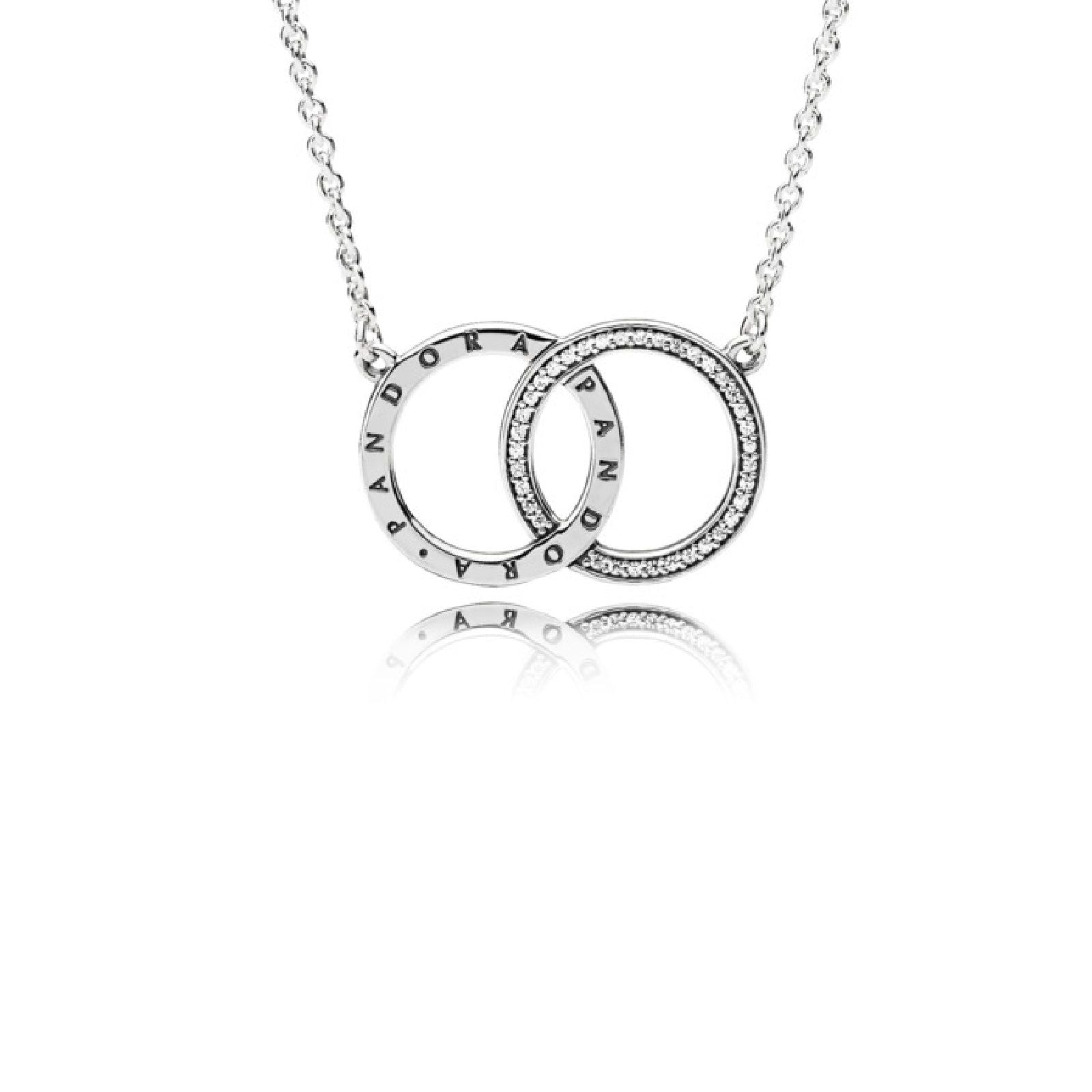 Collana con cerchi intrecciati e logo Pandora 396235CZ-45-1